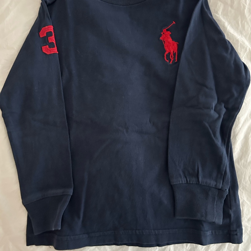 Polo by Ralph Lauren Kids Long Sleeve Shirt in Navy with Red Accents